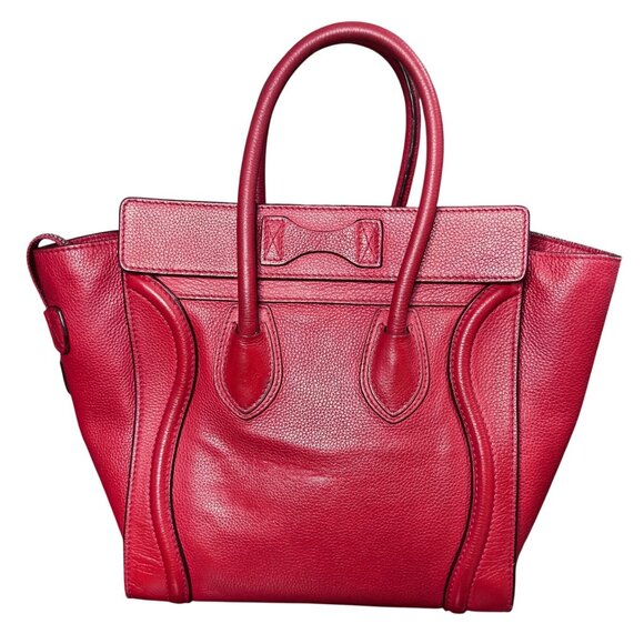 Céline Mini Luggage Tote Red Drummed Calfskin Leather Bag Italy MSRP $3,100 - Picture 2 of 12